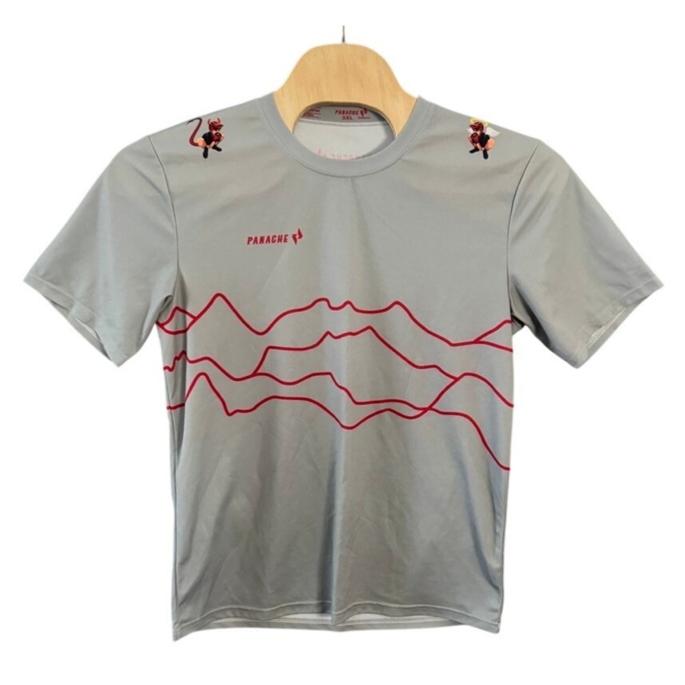 Panache Cycling Jersey Mens 2XL Gray Red Topographic Graphic Short Sleeve Shirt